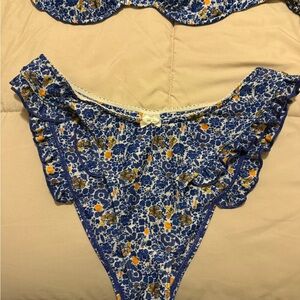 Strawberry Milk Mob Blue & Yellow Floral Ruffle Bikini Bottom